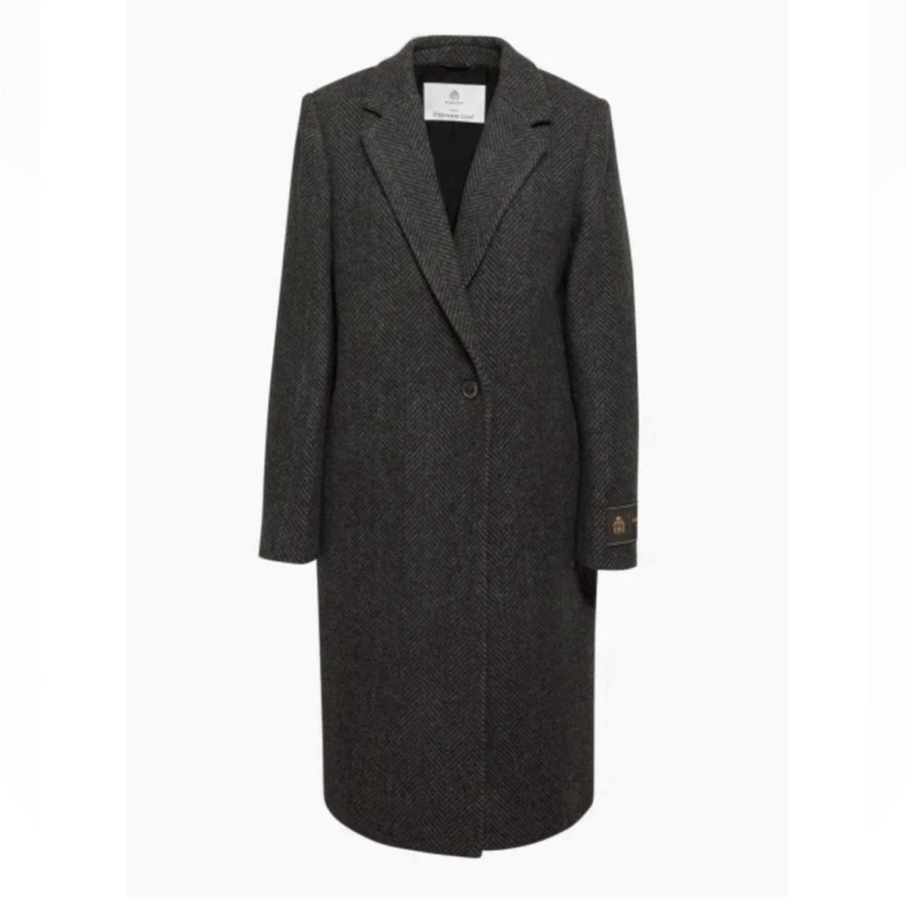 Aritzia Dark Gray Herringbone Wool-Blend Long Trench Coat